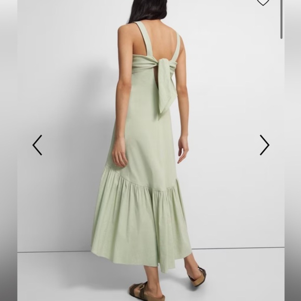 Theory $396 stretch linen tie-back dress in mint (pale green) maxi medium